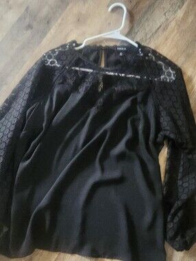 Torrid Black Lace Yoke Long Sleeve Blouse, Size 00